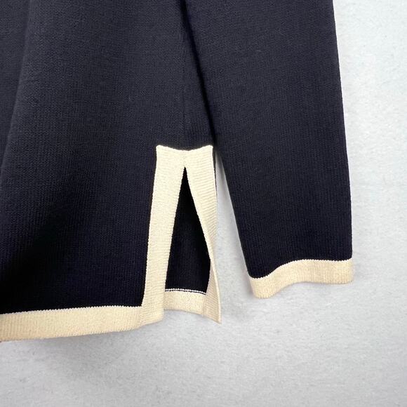 St John Sport Wool SANTANA Knit Black Cream Texture Button Front Long Cardigan M - Picture 6 of 13